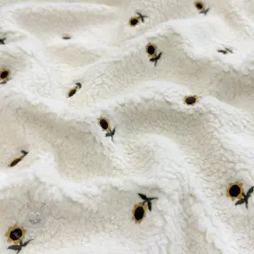 Päällystakkikangas TEDDY JACQUARD EMBROIDERY Sunflower