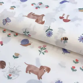 Puuvillakangas Animals in the garden design B digital print