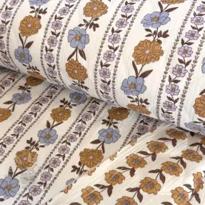 Kaksinkertainen harsokangas/musliini STEPPED Flowers in stripe white