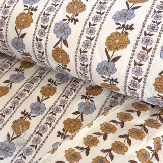 Kaksinkertainen harsokangas/musliini STEPPED Flowers in stripe white