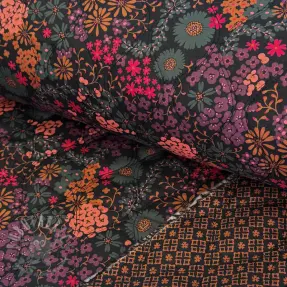 Puuvillakangas VOILE STEPPED Flowerie black digital print