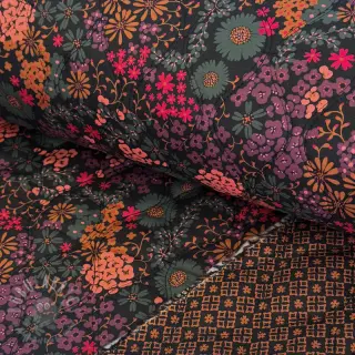 Puuvillakangas VOILE STEPPED Flowerie black digital print