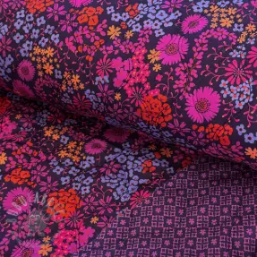 Puuvillakangas VOILE STEPPED Flowerie purple digital print