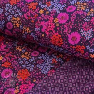 Puuvillakangas VOILE STEPPED Flowerie purple digital print