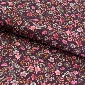 Puuvillakangas Autumn flowers burgundy digital print