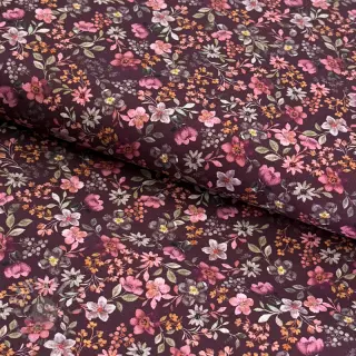 Puuvillakangas Autumn flowers burgundy digital print