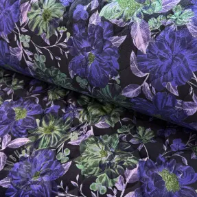 Tikattu kangas VELVET Flowers navy digital print