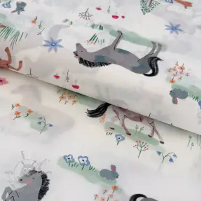 Puuvillakangas Farm animals BIG white digital print