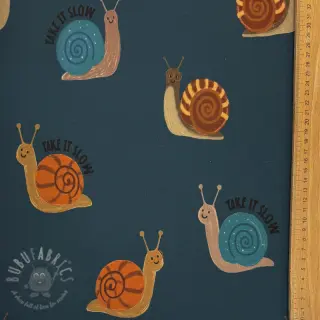 Harjattu collegekangas Snails petrol digital print