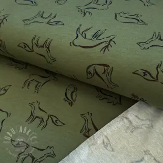 Harjattu collegekangas SOFT Forest animals green