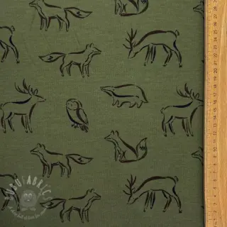 Harjattu collegekangas SOFT Forest animals green