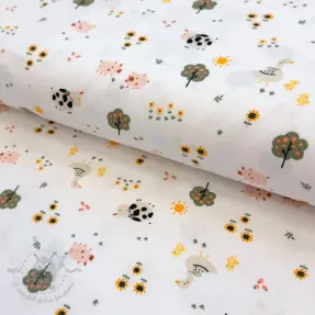Neulos Farm animals white digital print ORGANIC