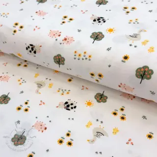 Neulos Farm animals white digital print ORGANIC