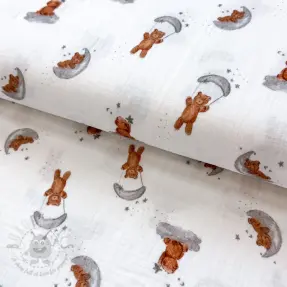 Kaksinkertainen harsokangas/musliini Bears white digital print
