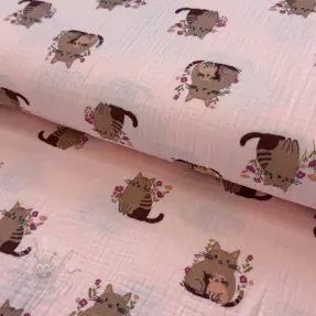 Kaksinkertainen harsokangas/musliini Cats pink