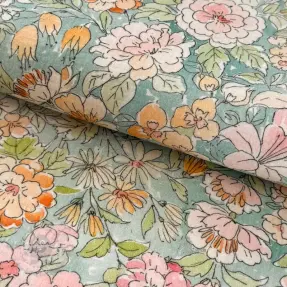 Kaksinkertainen harsokangas/musliini Such a flowers green digital print