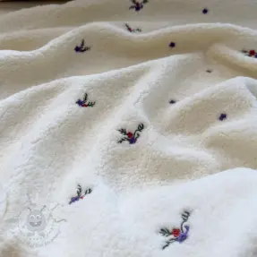 Päällystakkikangas TEDDY EMBROIDERY Flora ecru