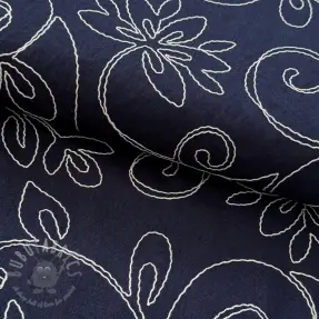 Viskoosi pellavalla EMBROIDERY Flora navy