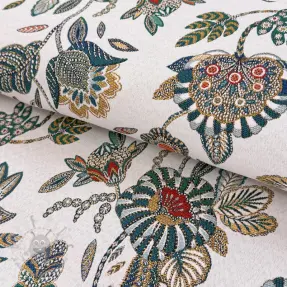 Sisustuskangas jacquard Bosphore blanc emeraude