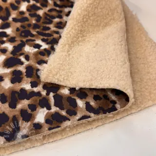 Päällystakkikangas TEDDY SUEDE Panther LEO cognac