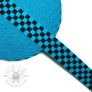 Sileä kuminauha 4 cm Chequered jacquard aqua