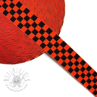 Sileä kuminauha 4 cm Chequered jacquard orange