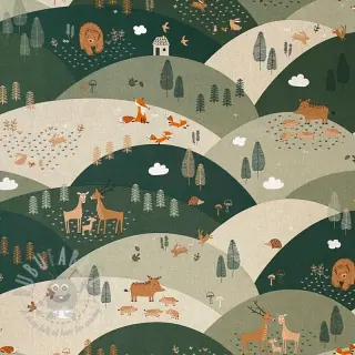 Sisustuskangas Linenlook Mountain forest animals