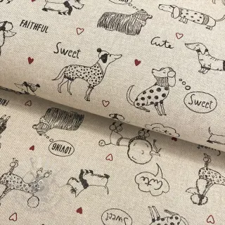Sisustuskangas Linenlook Sweet doggie friends