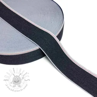Sileä kuminauha 4 cm JEANS WHITE STRIPE marine