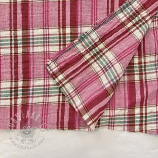 Kaksinkertainen harsokangas/musliini Double sided CHECKS pink