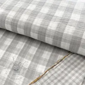 Kaksinkertainen harsokangas/musliini Double sided CHECKS MINI grey