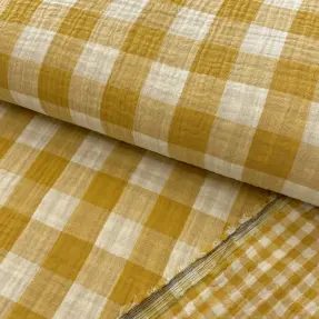 Dvojitá gázovina/mušelín Double sided CHECKS MINI ochre