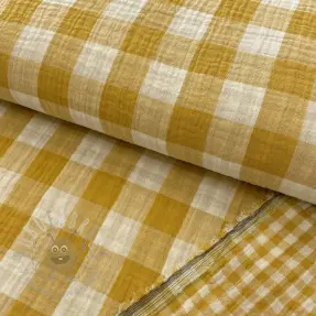 Kaksinkertainen harsokangas/musliini Double sided CHECKS MINI ochre