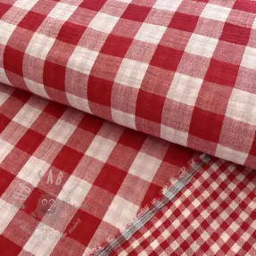 Kaksinkertainen harsokangas/musliini Double sided CHECKS MINI red