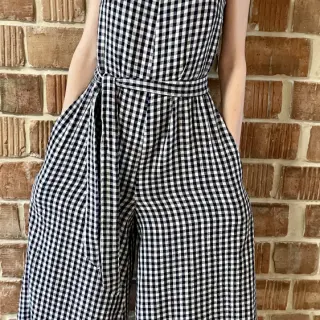 Kaksinkertainen harsokangas/musliini Double sided CHECKS MINI navy