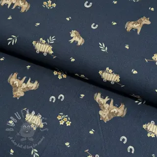Puuvillakangas Ponny navy digital print