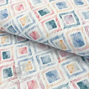 Kaksinkertainen harsokangas/musliini Geo watercolour blue digital print
