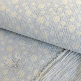 Kaksinkertainen harsokangas/musliini JACQUARD Dots light blue