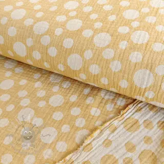 Kaksinkertainen harsokangas/musliini JACQUARD Dots dark yellow
