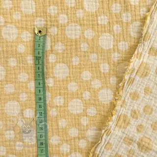 Kaksinkertainen harsokangas/musliini JACQUARD Dots dark yellow
