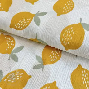 Kaksinkertainen harsokangas/musliini Lemons white