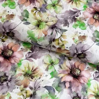 Pellava puuvillalla Peony roses RAMIE green digital print
