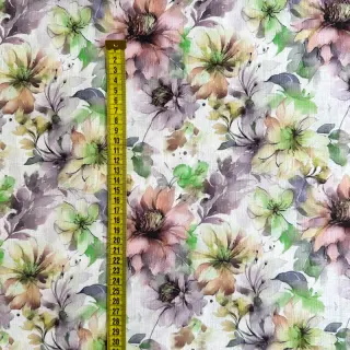 Ľan s bavlnou Peony roses RAMIE green digital print