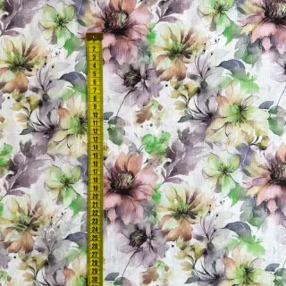 Pellava puuvillalla Peony roses RAMIE green digital print