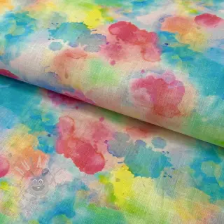 Pellava puuvillalla Abstract flowers RAMIE blue digital print