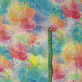 Ľan s bavlnou Abstract flowers RAMIE blue digital print