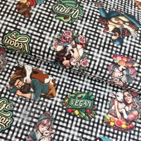 Sisustuskangas Vegan black check digital print