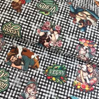 Sisustuskangas Vegan black check digital print