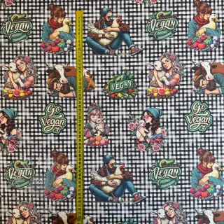 Sisustuskangas Vegan black check digital print