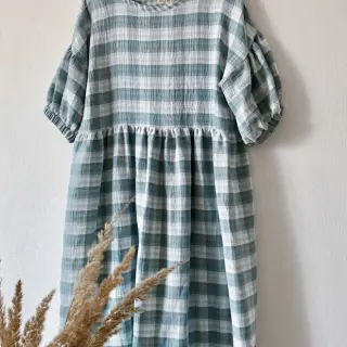 Kaksinkertainen harsokangas/musliini Double sided CHECKS MINI green